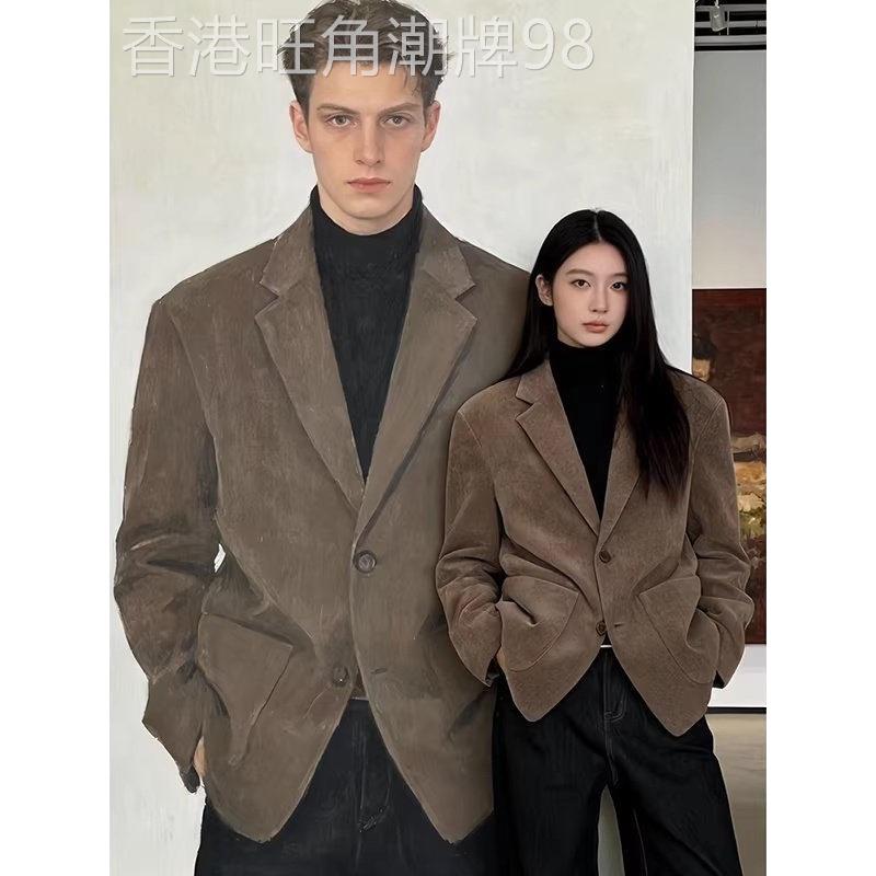 男士卡其色灯芯绒西装外套春秋季中性风人夫感穿搭高级感痞帅夹克