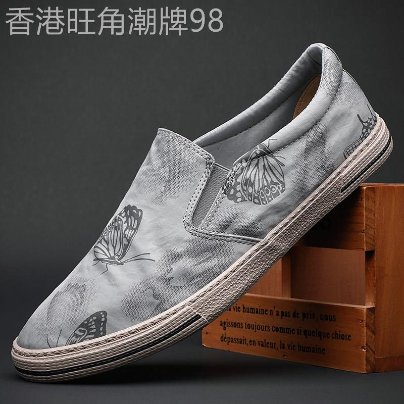 欧洲站复古帆布鞋一脚蹬男鞋新款老北京布鞋个性套脚平底休闲潮鞋