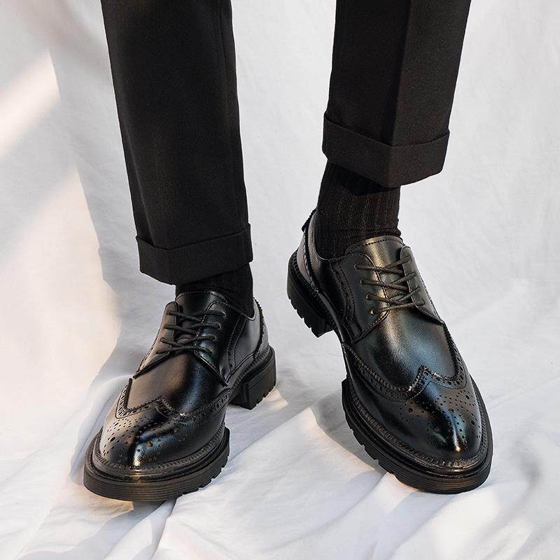 男鞋秋冬新款布洛克商务正装皮鞋男士英伦新郎结婚鞋黑色尖头皮鞋