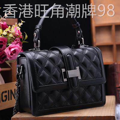 香港欧乐诗正品女包新款时尚菱格链条包真皮百搭单肩斜挎小方包黑