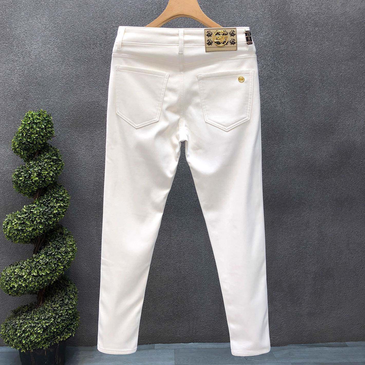 欧洲站白色牛仔裤男修身直筒春秋款裤子男士冬季加绒黑色微弹长裤