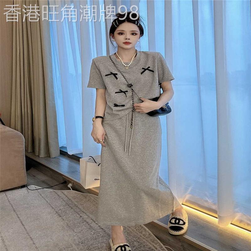 欧洲站减龄时尚套装女2026年夏季新款立体蝴蝶结T恤半身裙两件套