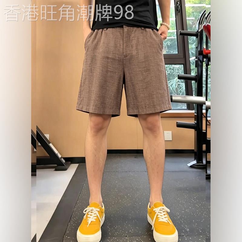 凉感运动高端咖色复古老钱风亚麻西装短裤男款2026夏季薄款五分裤