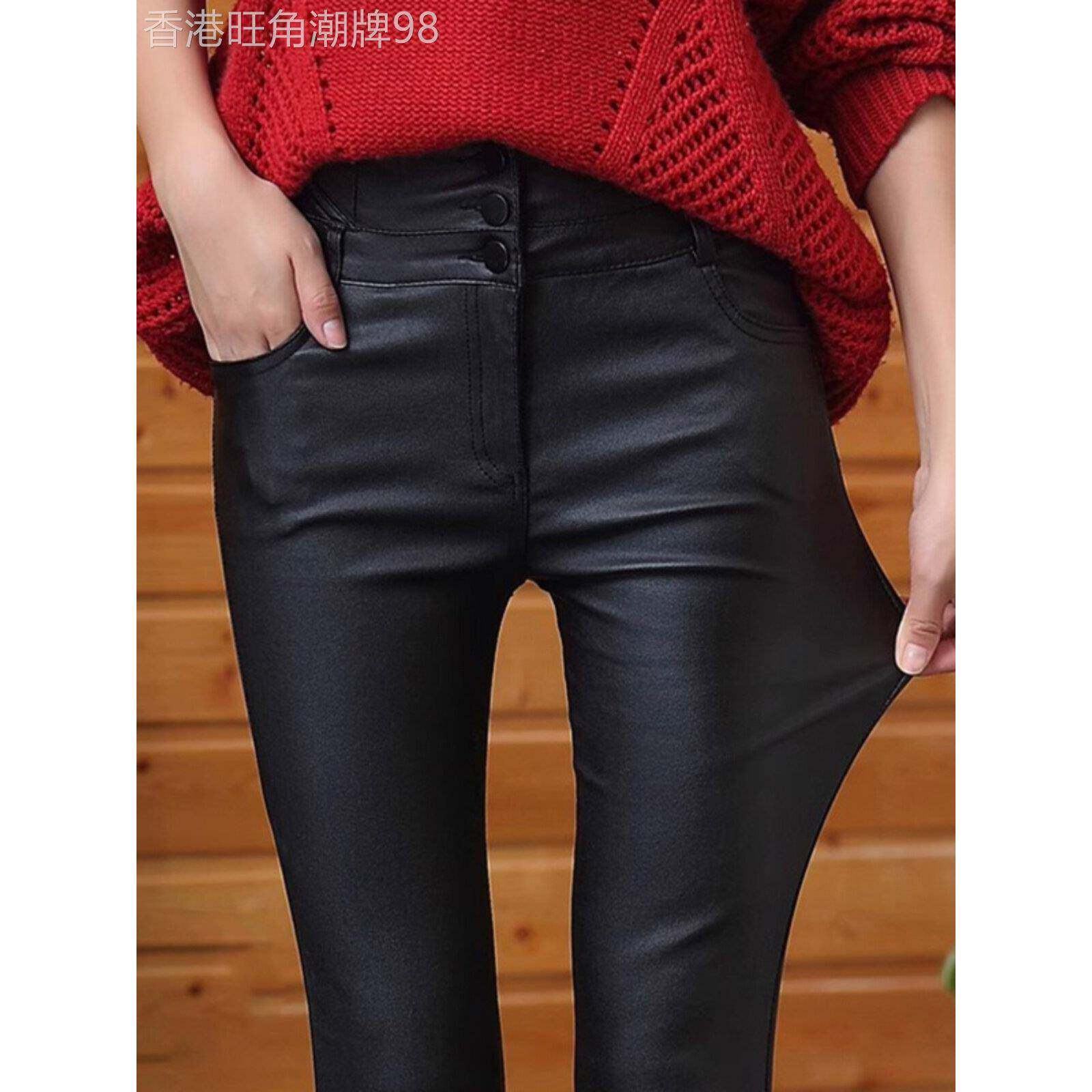 欧货哑光高腰加绒皮裤女春秋新款紧身显瘦加厚涂层外穿内搭打底裤