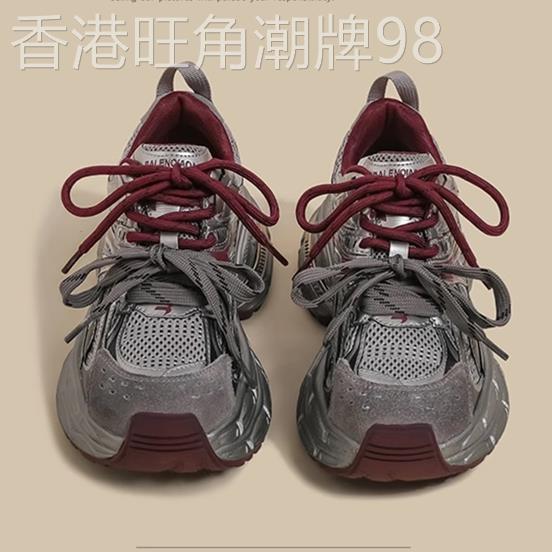 香港轻奢高端女2025春秋季新款安哥拉红复古小个子双鞋带女运动鞋