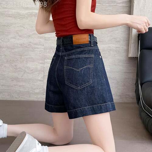 丹宁色牛仔短裤女2026夏季新款高腰显瘦宽松直筒显瘦a字四分短裤