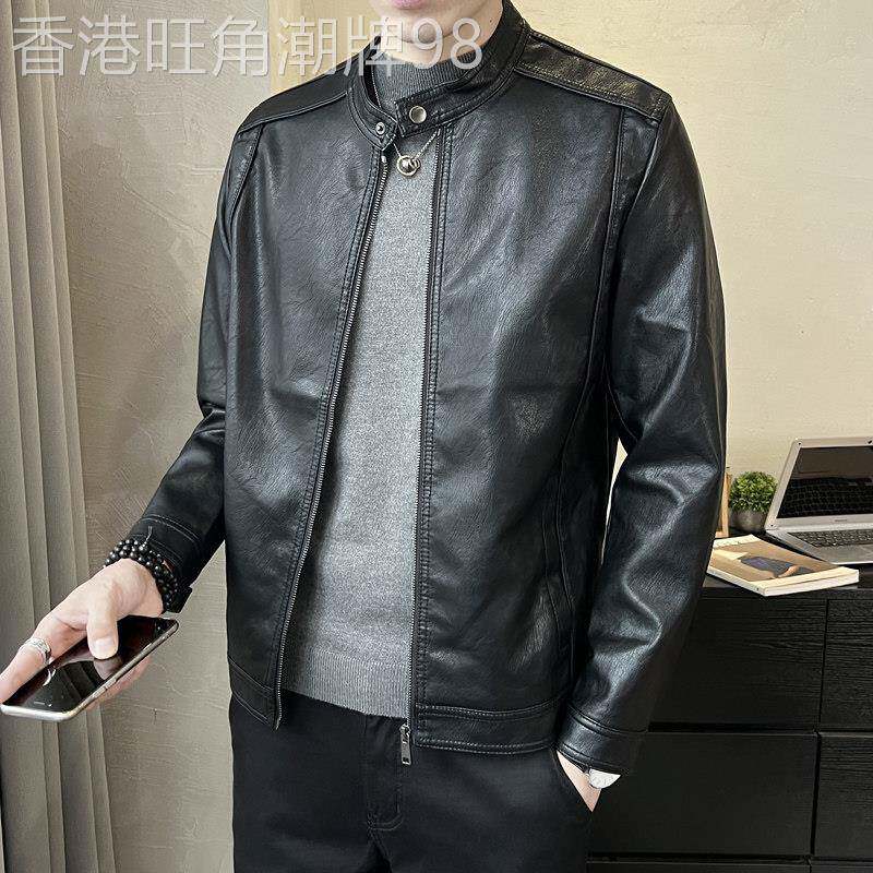 立领皮衣男士真皮春季修身短款机车服皮夹克高端休闲帅气百搭外套