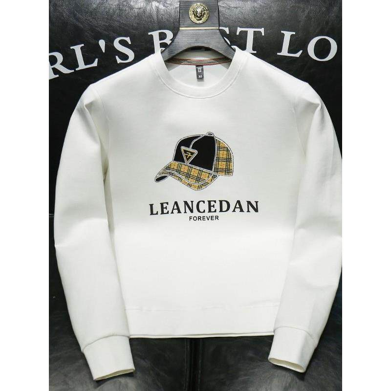 秋冬欧洲站新款纯棉修身男士卫衣内搭加厚2025印花加绒套头打底衫