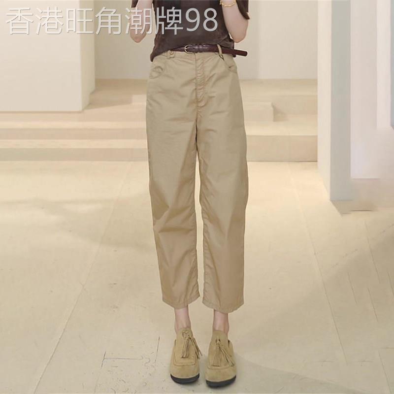 潮牌卡其色九分直筒裤女2026夏薄款大尺码胖mm高腰显瘦罗卜烟管裤