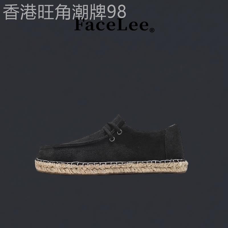 FaceLee新款亚麻渔夫鞋男飞织透气一脚蹬懒人休闲鞋老北京布鞋