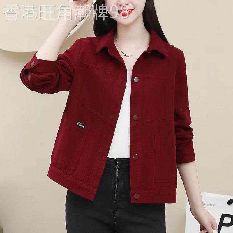 休闲简约纯色翻领夹克外套女206秋季新款妈妈装宽松百搭开衫上衣