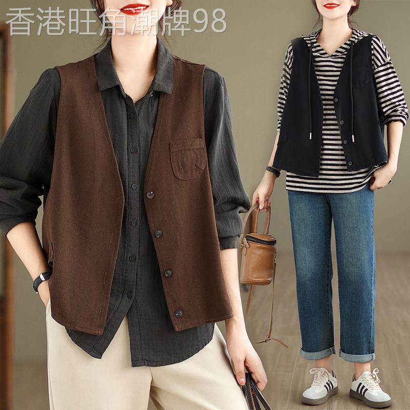 休闲马甲外套女春秋装新款复古百搭坎肩女士V领无袖叠穿开衫马夹