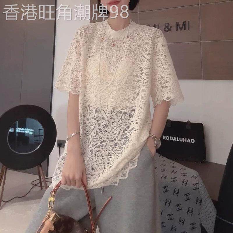 钩花镂空蕾丝短袖t恤女夏季2026欧货大码胖MM高级感休闲宽松上衣