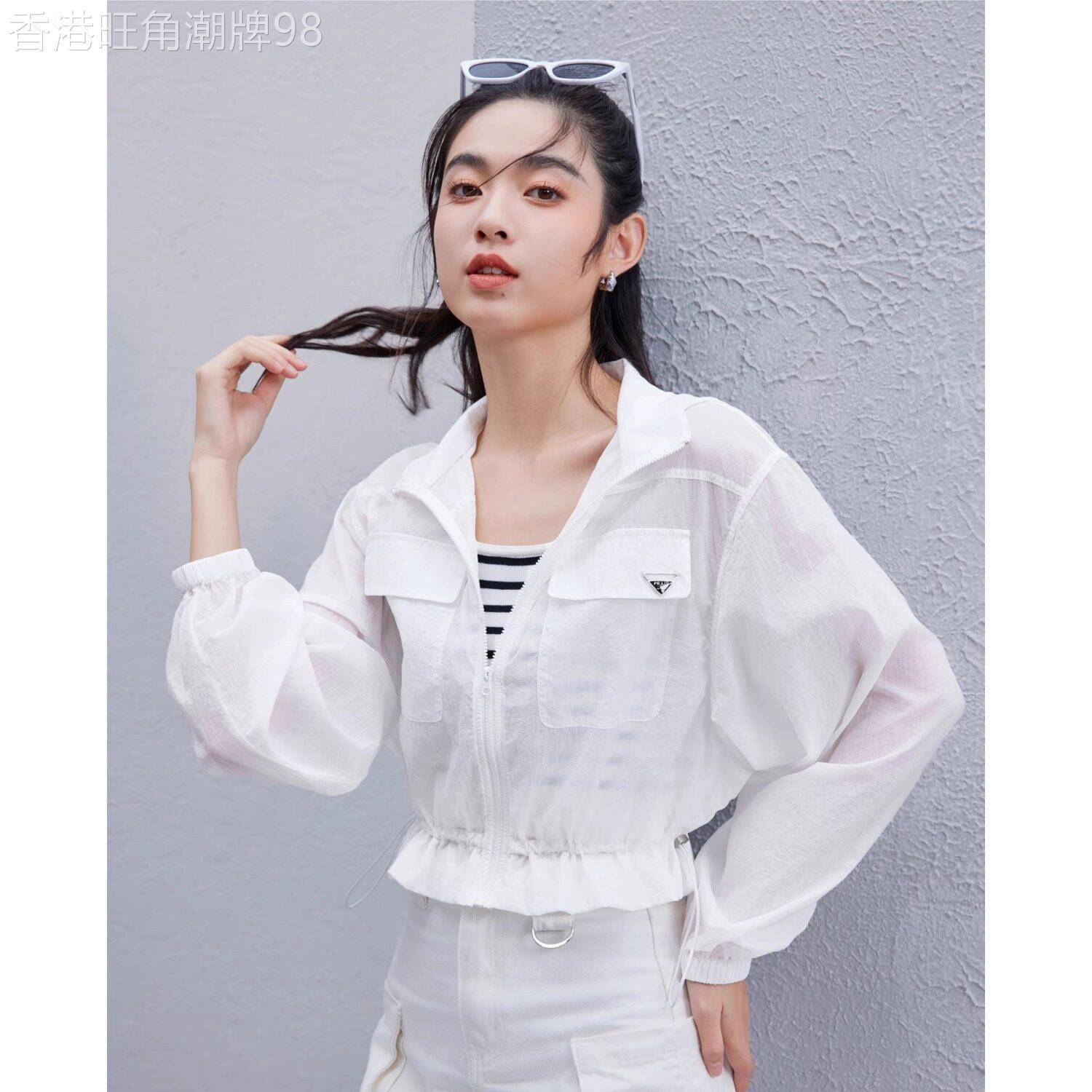 冰丝短款开衫外套女夏季薄款2026新款小个子连帽防晒上衣时尚抽绳