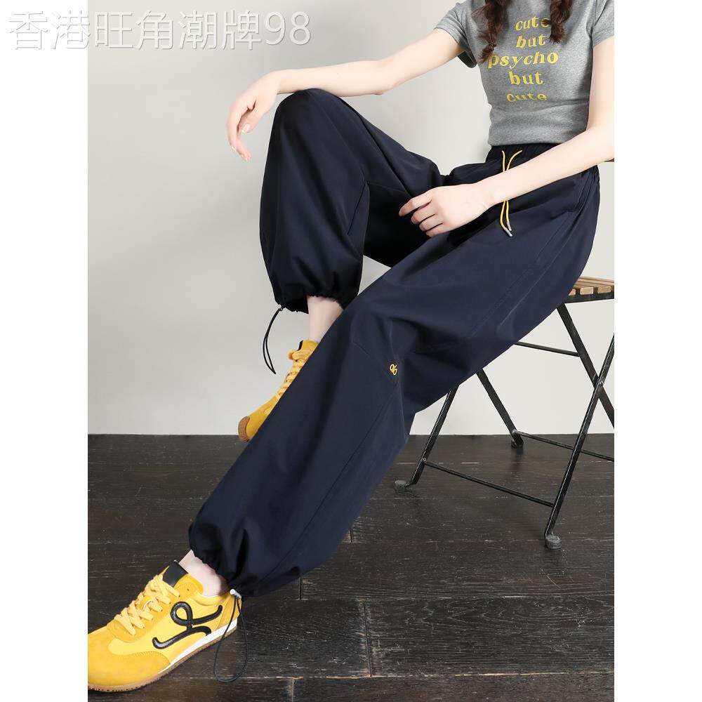 藏蓝色工装裤女夏季薄款2026新款束脚凉感气球速干裤休闲运动裤子