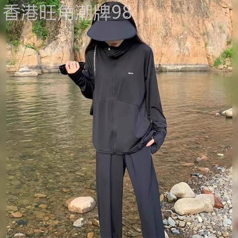 休闲 运动服套装女夏季薄款透气冰丝防晒衣大尺码胖mm宽松时尚两
