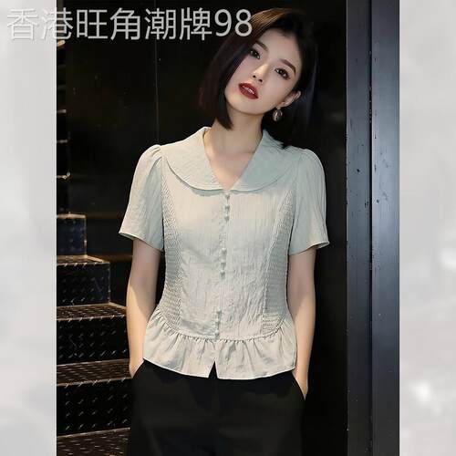 高级感轻奢娃娃领衬衣女装夏季2026年新款漂亮独特短袖衬衫荷叶边