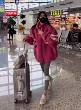 玫红色羊羔毛卫衣外套女士春秋季欧货高端奶系穿搭高级小个子上衣