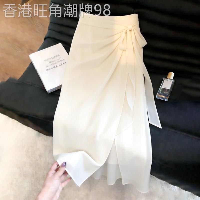 白色网纱半身裙女2026夏季新款系带优雅风温柔气质设计感开叉长裙