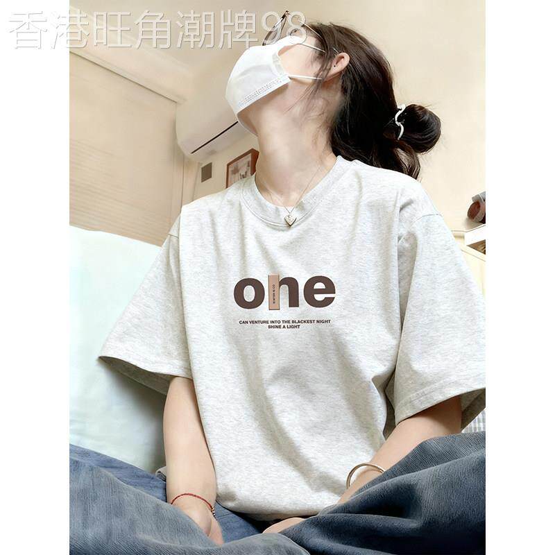字母白灰色短袖女t恤纯棉2026新款爆款夏季穿搭宽松大尺码上衣T恤