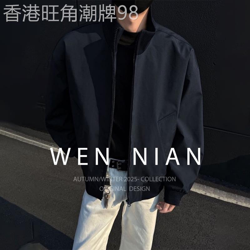 韩国WEN NIAN短款立领夹克男士2026春秋季美式宽松大尺码飞行员外
