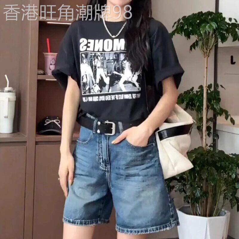 美式复古短袖t恤女装2025新款夏季穿搭薄款大码胖mm宽松正肩上衣