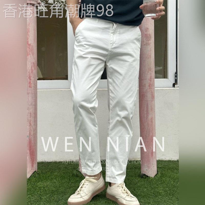 韩国WEN NIAN修身直筒休闲裤男2026夏季弹力修身九分锥形西裤潮牌