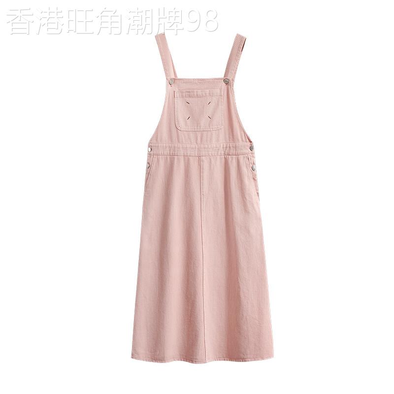 潮牌粉色直筒牛仔抱婴袋裙女夏季2025中长版高腰宽松减龄吊带半身