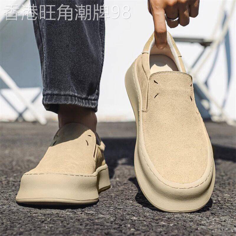 【高品质】懒人乐福鞋男款一脚蹬反绒真皮板鞋英伦风休闲皮鞋男潮