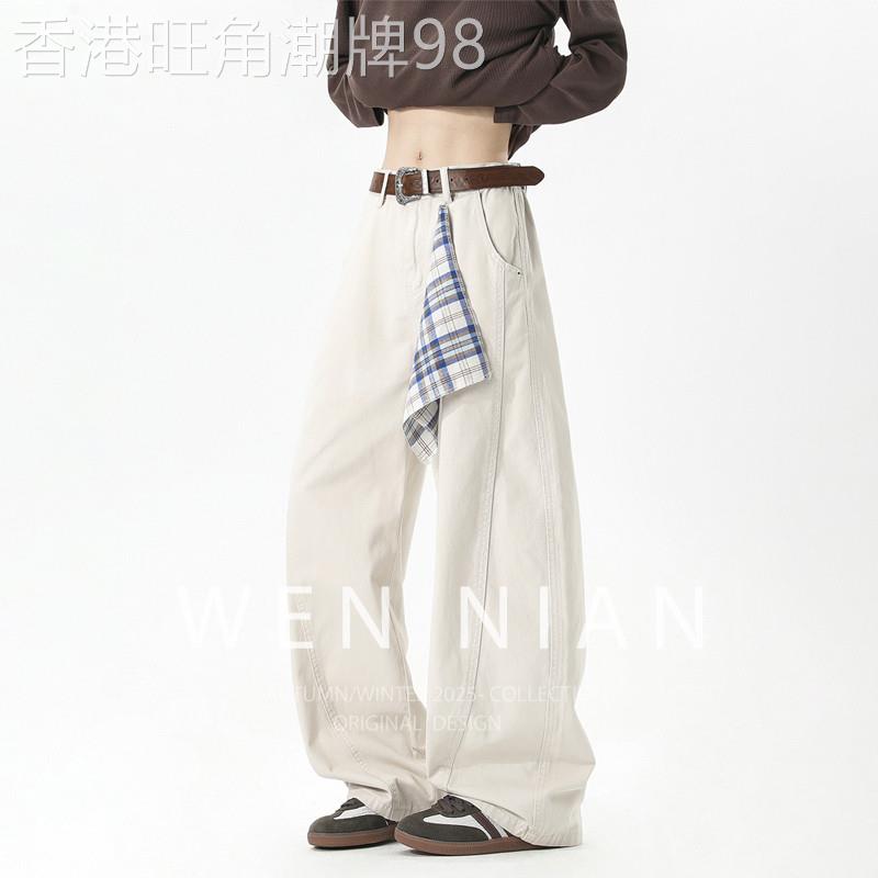 韩国WEN NIAN美式格纹方巾弯刀裤男款2026秋季休闲裤宽松阔腿长裤