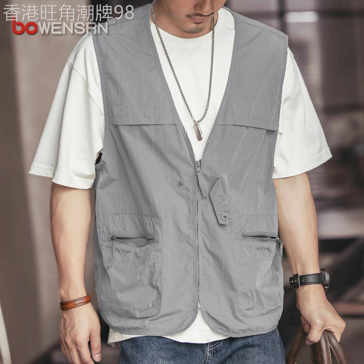 高端工装防晒马甲男士2026新款夏季薄款潮流复古背心坎肩夹克男款