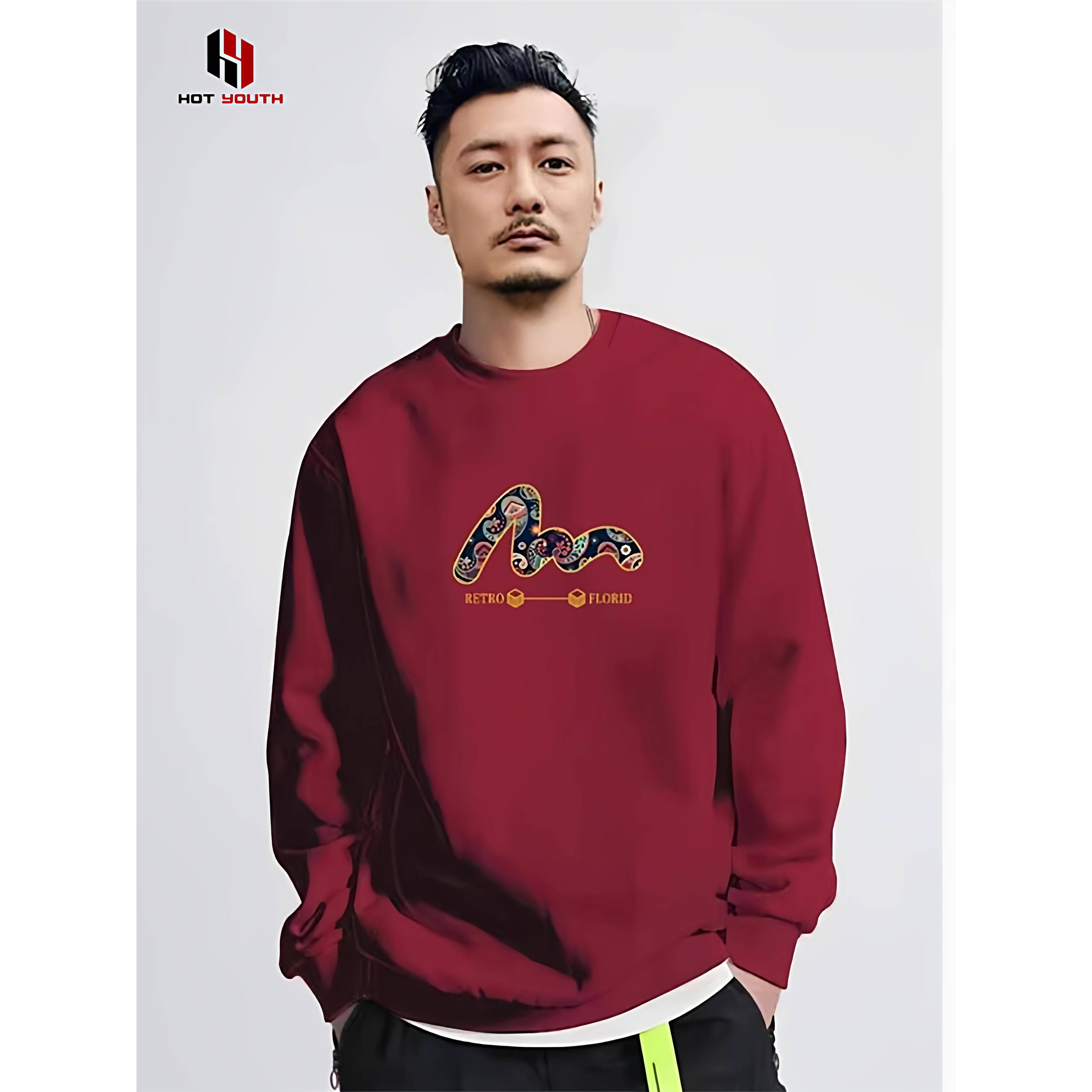 香港潮牌酒红男士卫衣秋冬新款加绒加厚时尚百搭长袖打底重磅上衣