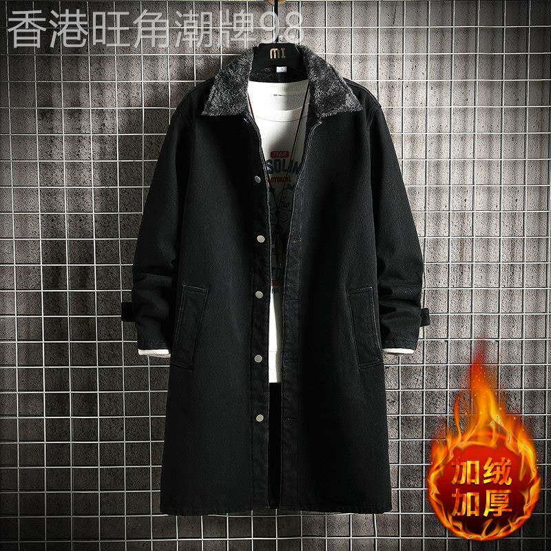 棉衣男冬季加绒加厚韩版潮流中长款牛仔外套男宽松羊羔绒棉服大衣