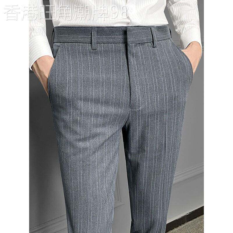LL男装高级感直筒竖条纹西裤男春秋2026新款修身九分休闲西装裤子