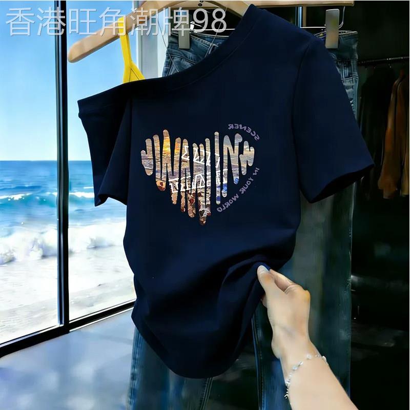 美式复古露肩吊带短袖T恤女2026夏季新款欧货宽松显瘦洋派上衣潮