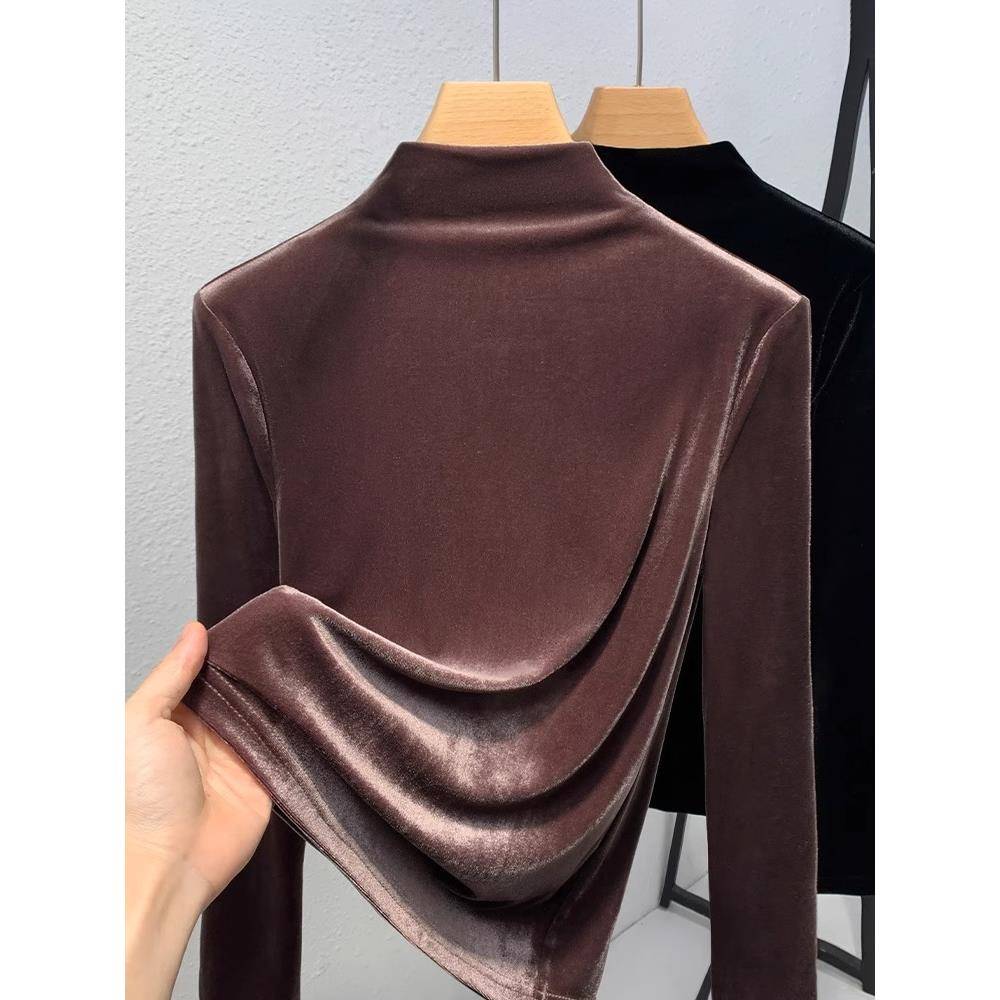 丝绒打底衫女半高领内搭秋冬季加厚2025新款优雅气质女装长袖上衣