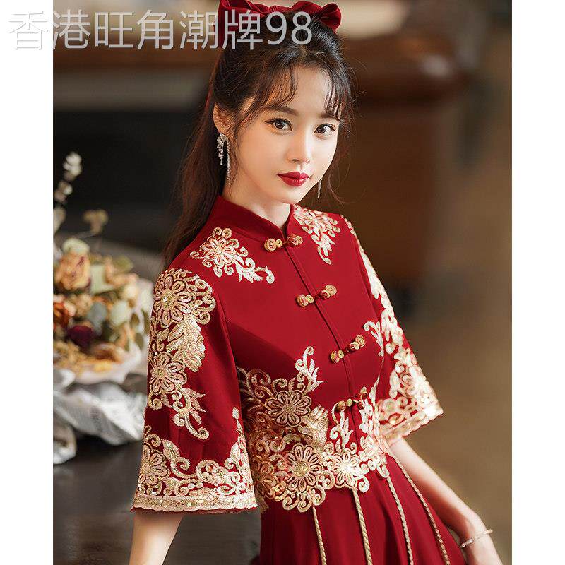 旗袍敬酒服新娘2026新款红色订婚礼服连衣裙中式复古回门便装显瘦