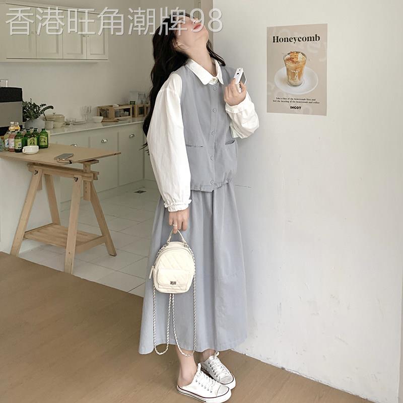 百搭学院风衬衫马甲半身裙三件套女春季2026年新款高级感显瘦套装