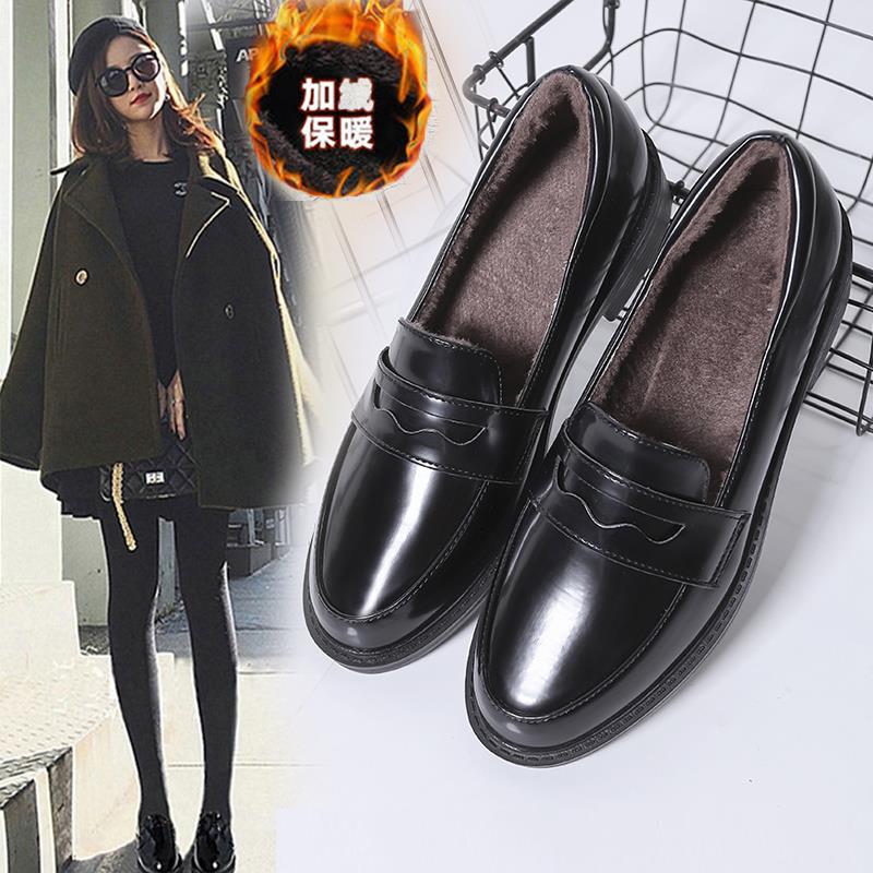 加绒小皮鞋女冬款2025年新款英伦工作单鞋真皮软皮平底百搭乐福鞋