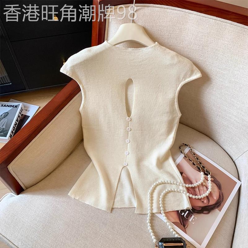 后背镂空小飞袖上衣女夏季新款修身内搭外穿打底短款针织无袖背心