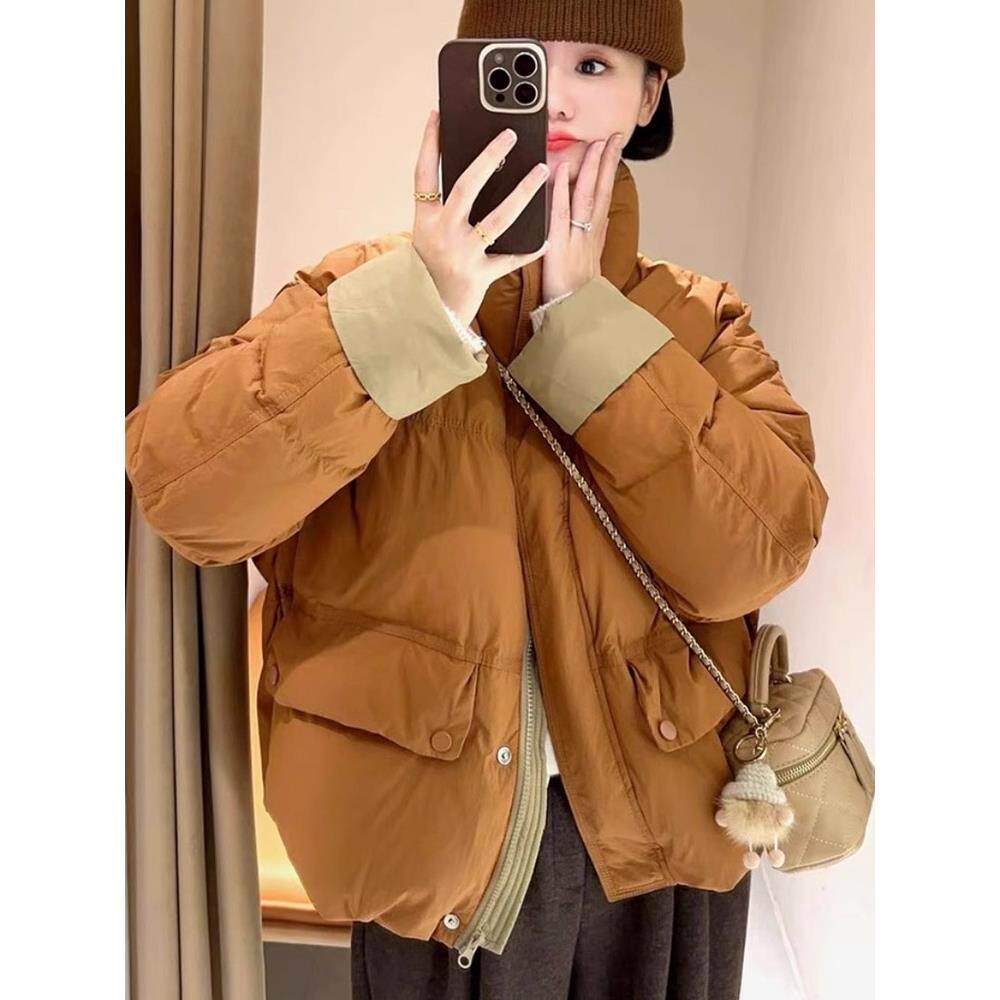 潮牌短款羽绒服女款冬季新款设计感小个子轻薄宽松立领白鸭绒外套