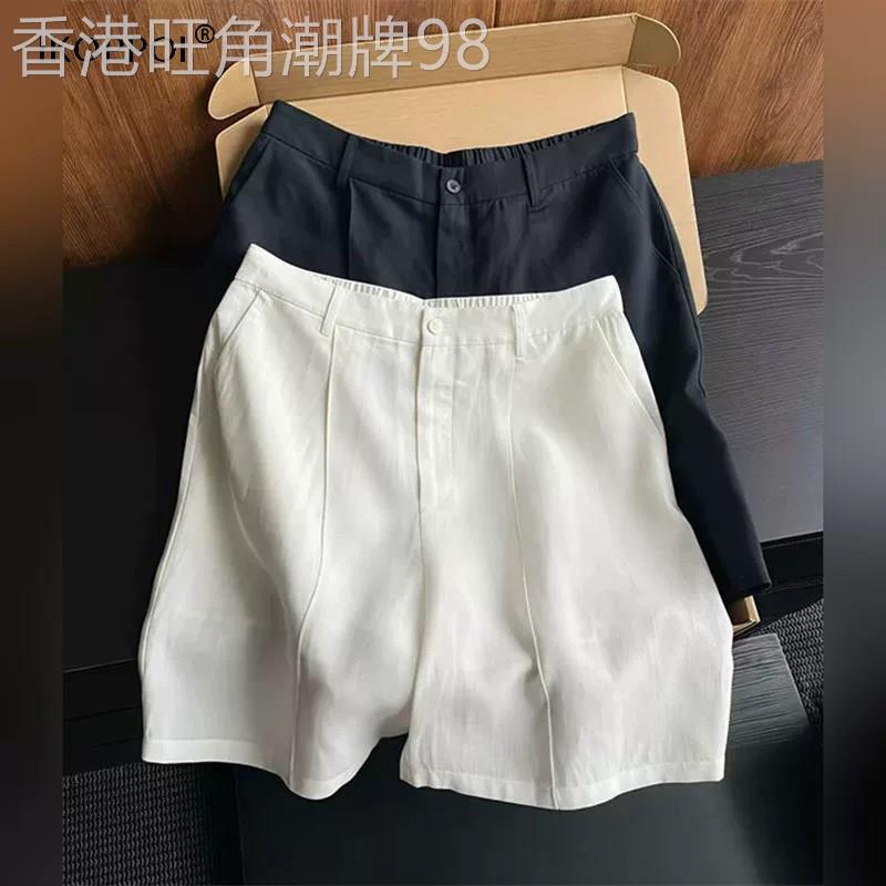 高端休闲老钱风白色亚麻短裤男2026夏季新款棉麻松弛感四分西装裤