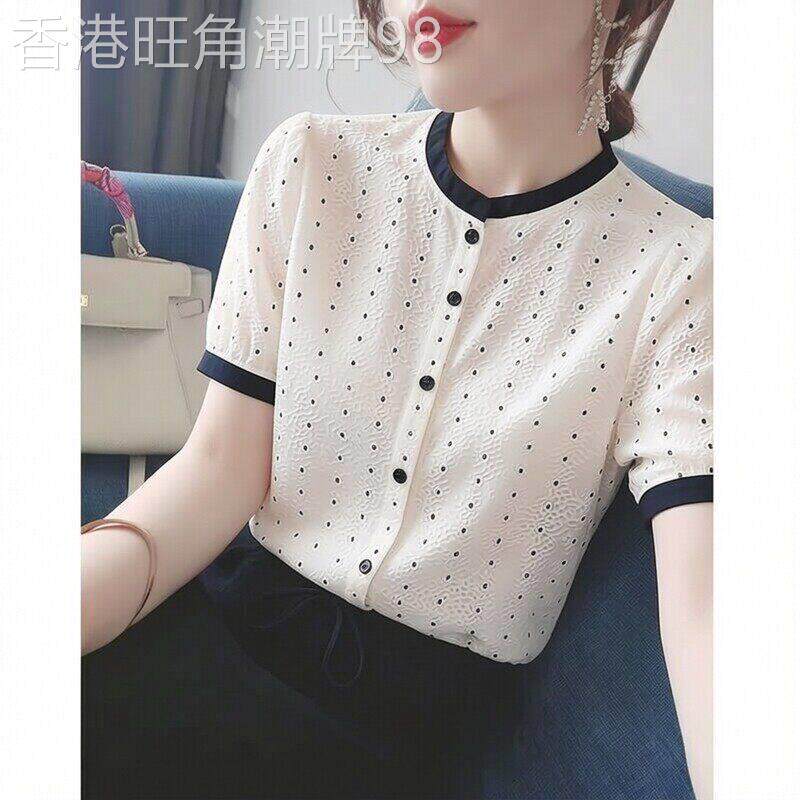 白色短袖衬衫女新款夏季薄款气质宽松设计感小众波点漂亮好看上衣