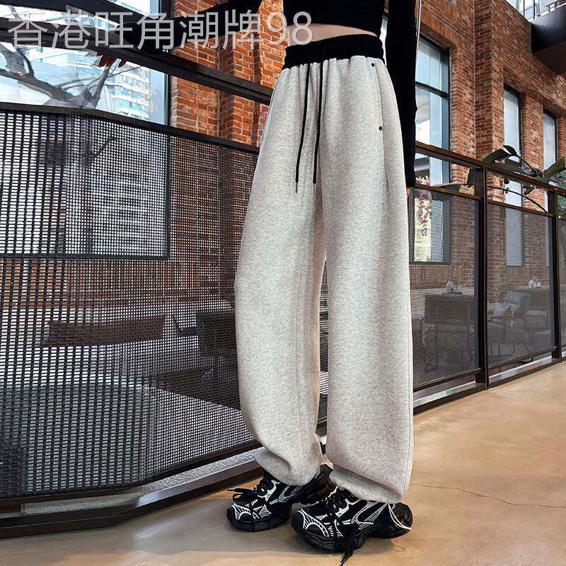 美式撞色拼接运动裤女2025年春秋季新款高腰宽松休闲弯刀卫裤裤子