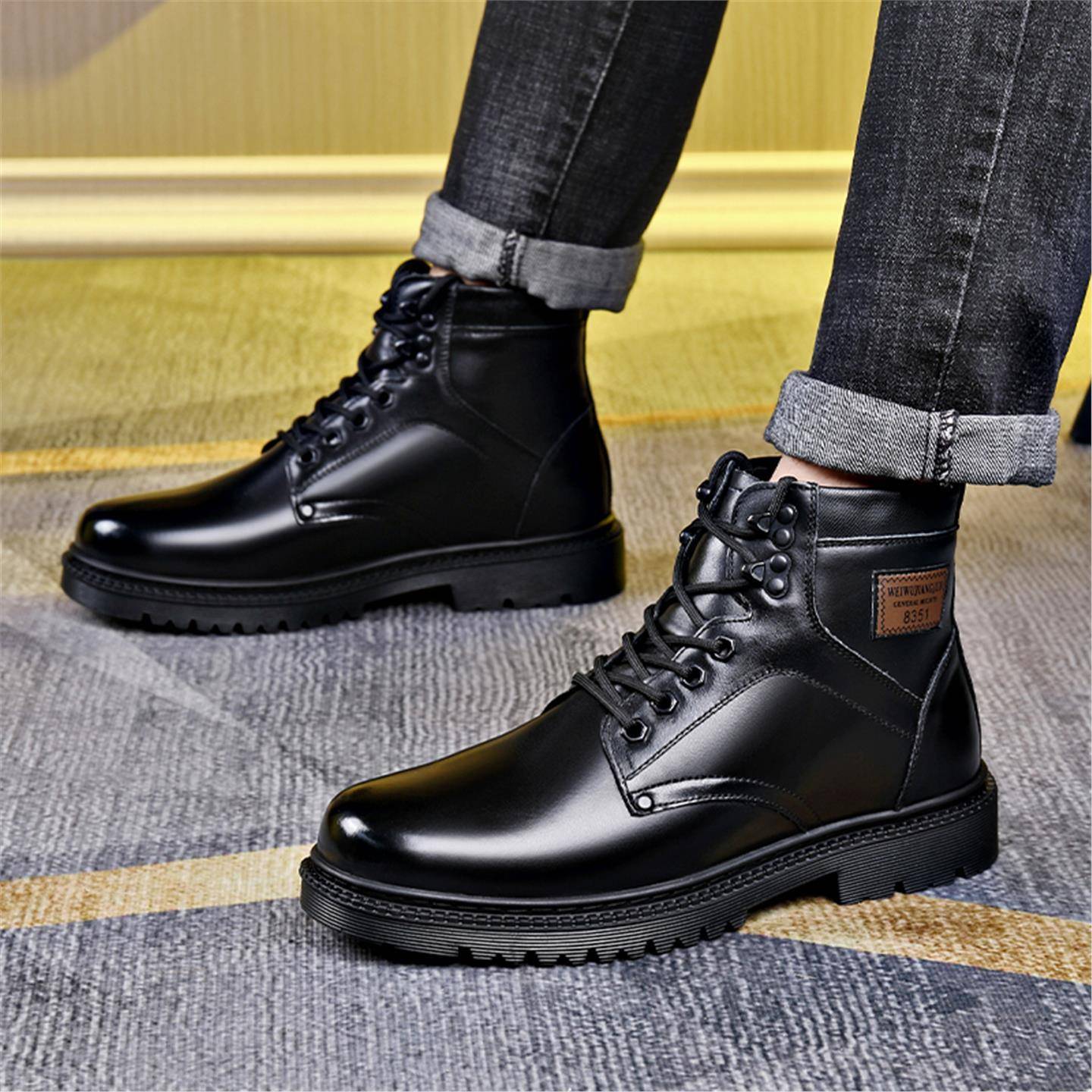 马丁靴男真皮军勾巡洋舰羊毛棉靴冬季保暖加绒男鞋牛皮休闲雪地靴