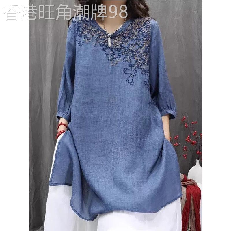 复古刺绣中长款衬衫裙女2026年夏季新款欧货休闲舒适外穿短袖衬衫
