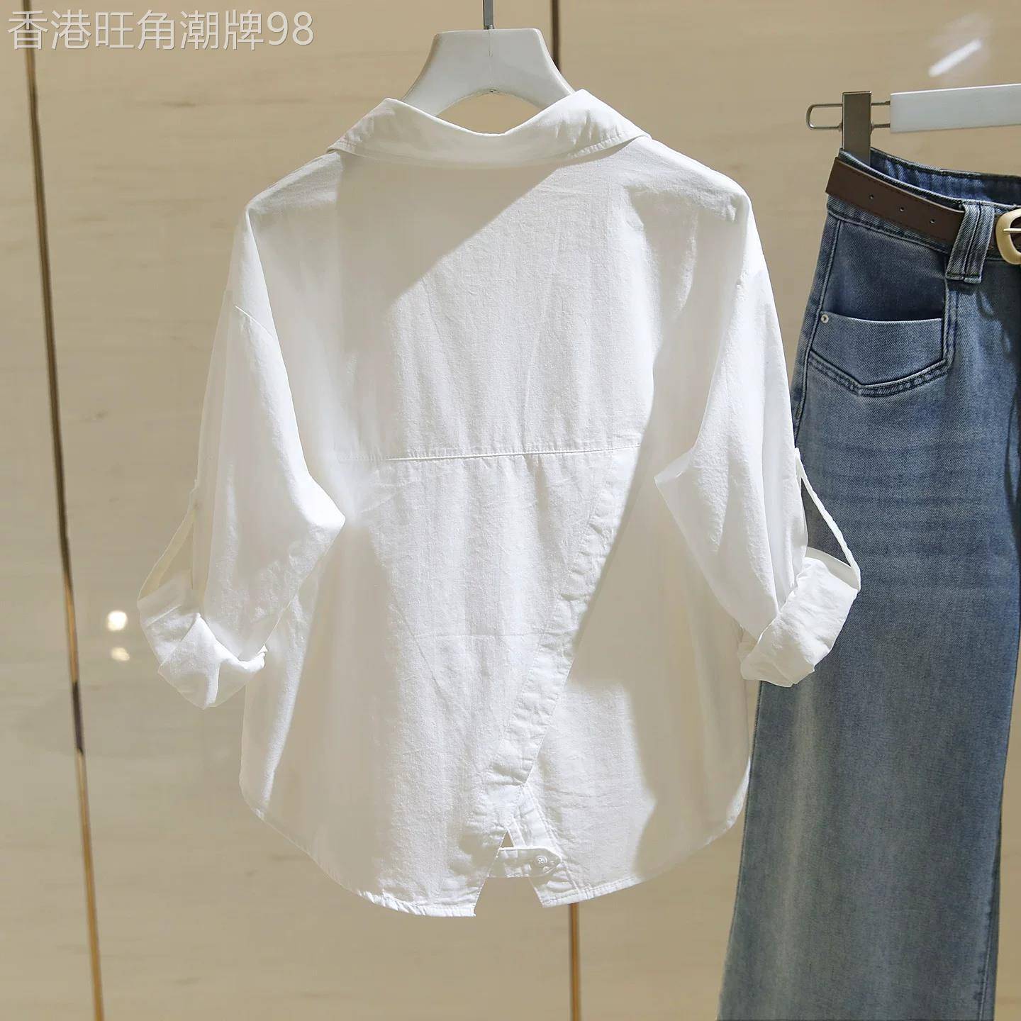 白色衬衫女长袖2026春夏新款韩版后开叉宽松显瘦小个子棉衬衫上衣
