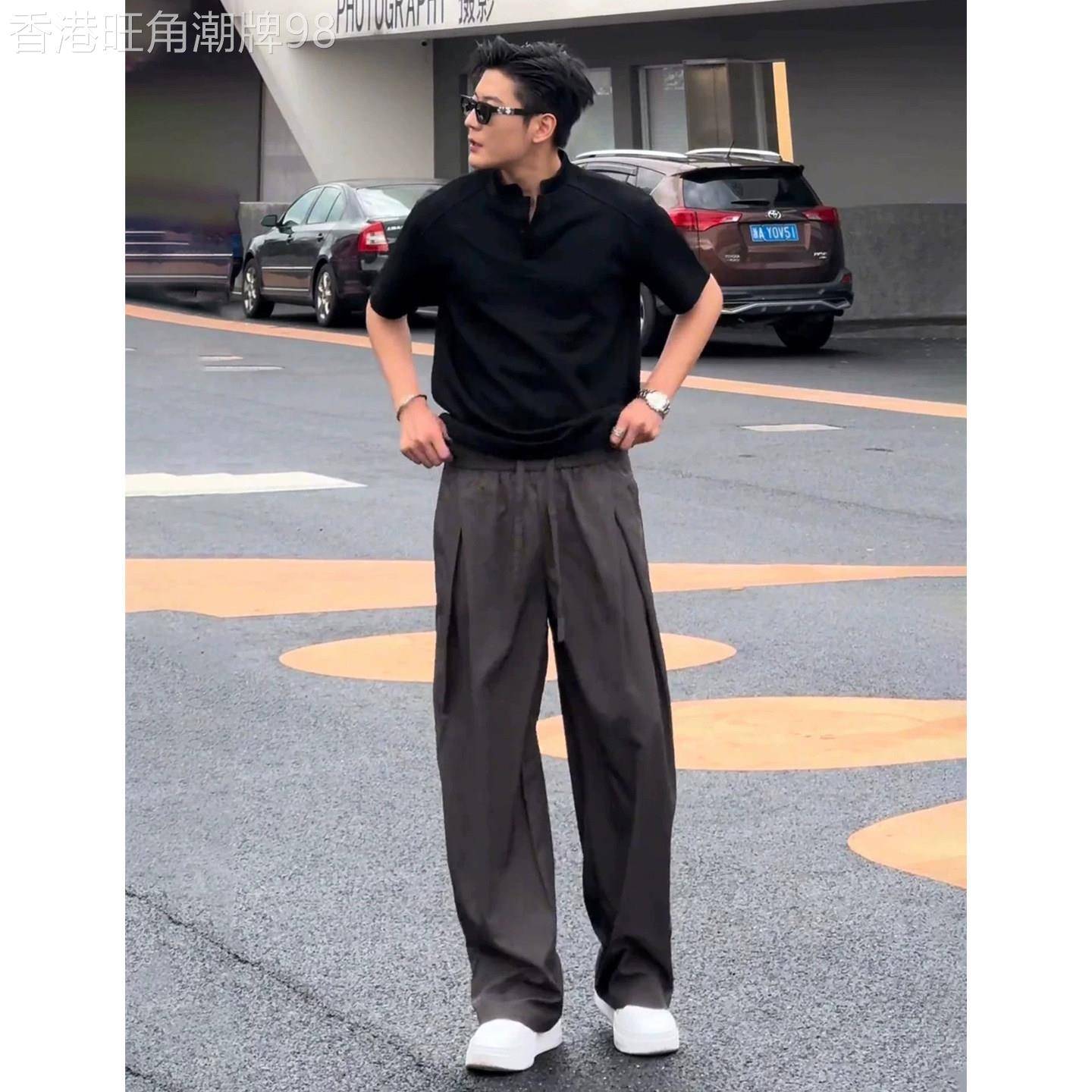 韩国Uamtor套装男夏季美式高级感ootd痞帅正肩短袖T恤休闲裤穿搭