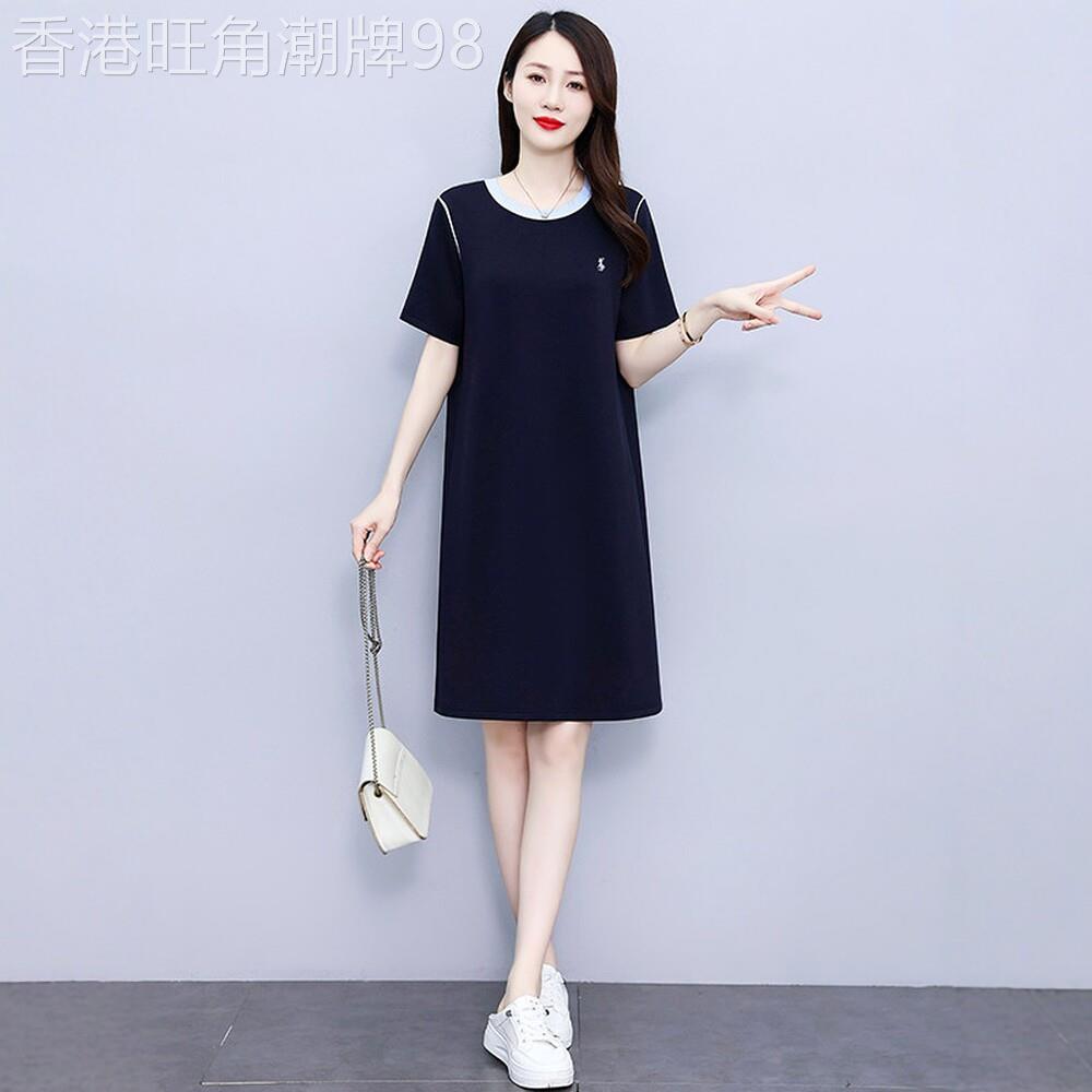 时尚休闲T恤洋装女2026夏新款气质胖mm宽松大尺码遮肉显瘦直筒裙
