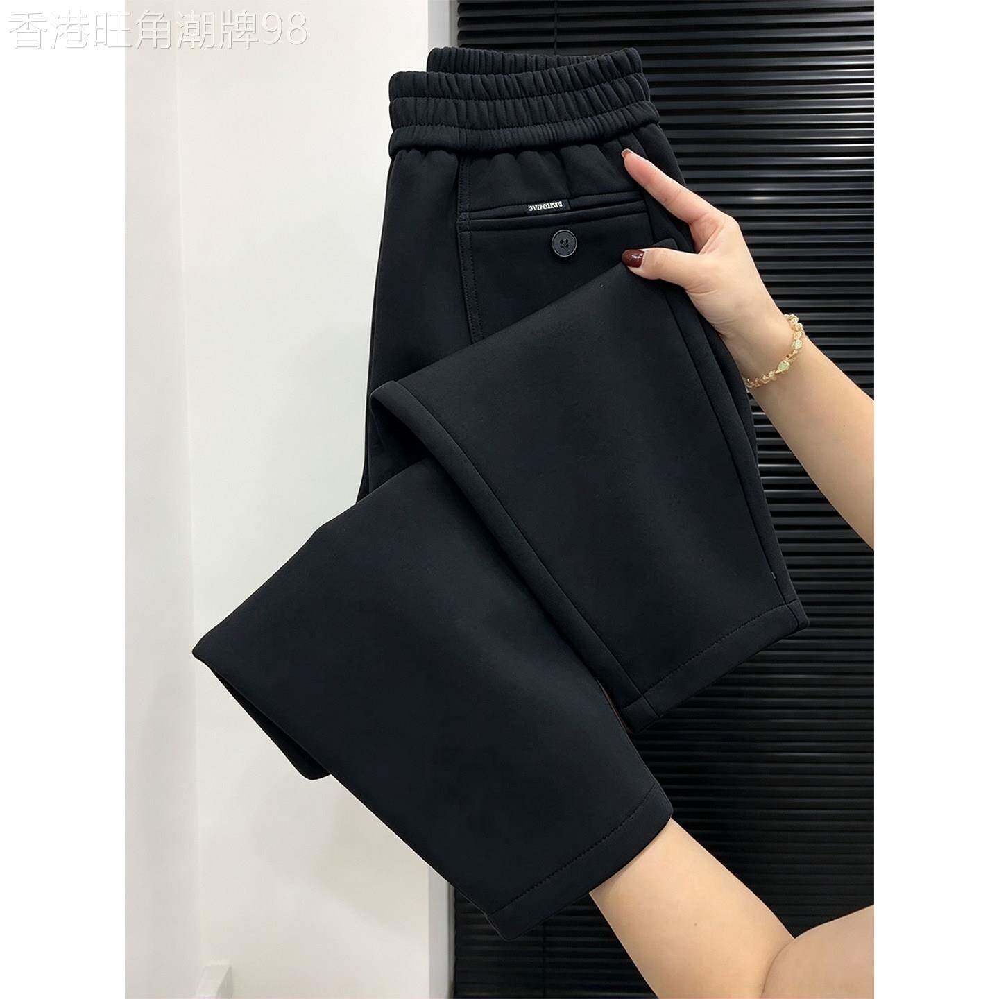黑色哈伦裤女秋冬欧货加绒加厚高腰显瘦小脚直筒裤时尚休闲运动裤